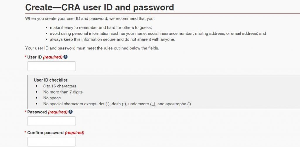 create user id and password cra